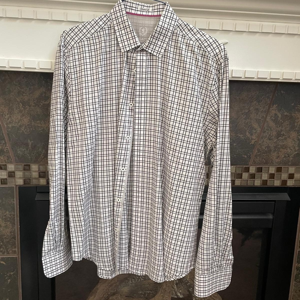Bugatchi Men's Black and White Plaid Shirt